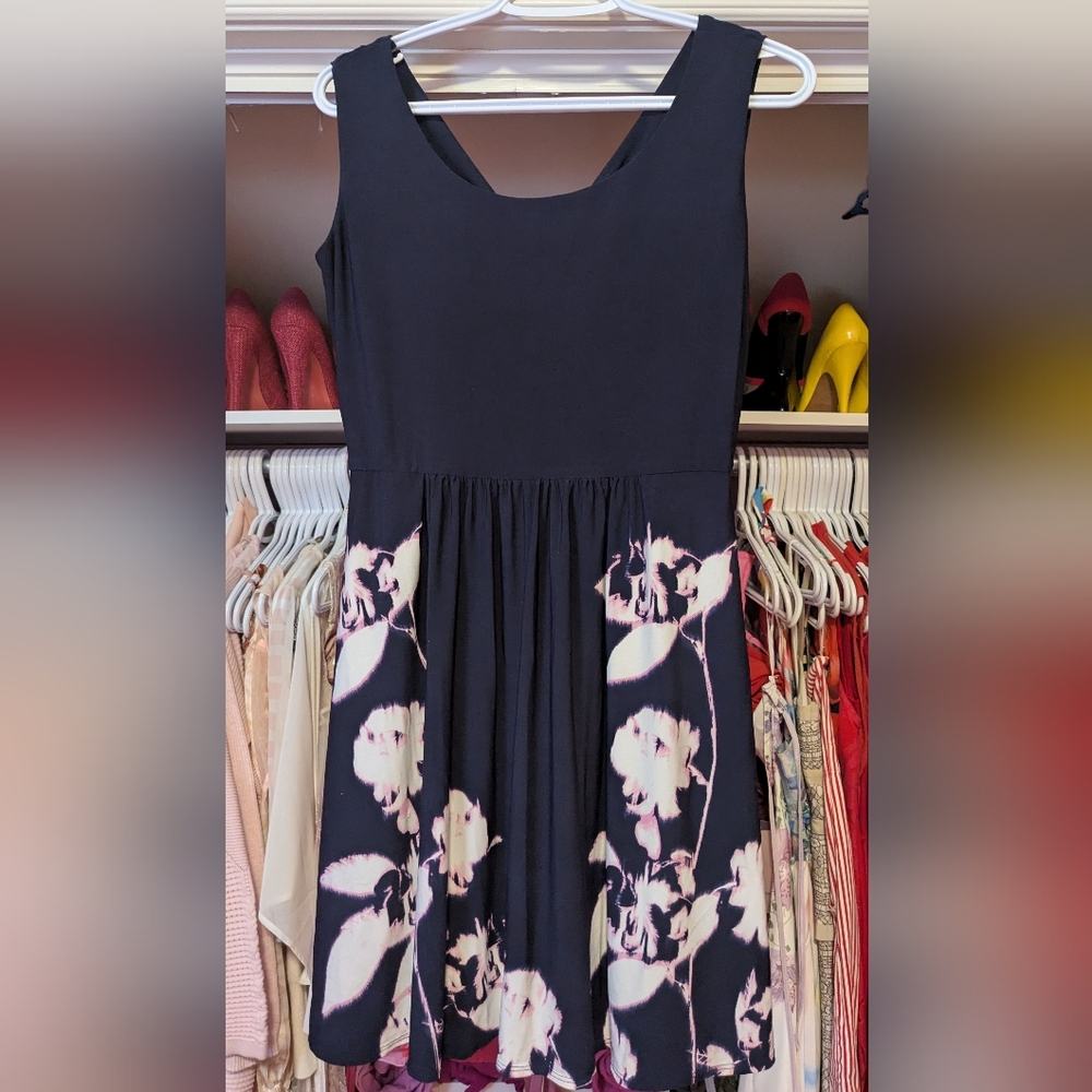 Elegant le chateau Deep Purple and Pink Floral Dress Medium